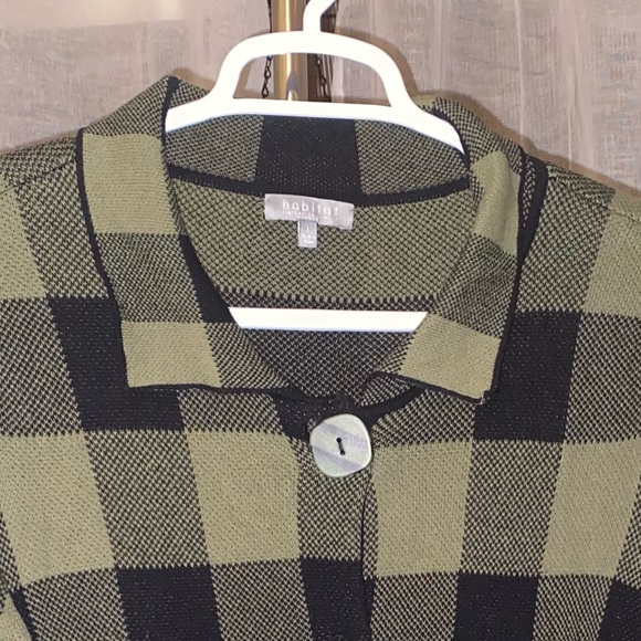 Habitat Knit Button Cardigan Black & Green Buffalo Plaid Long Sleeve Size Large - Picture 4 of 16